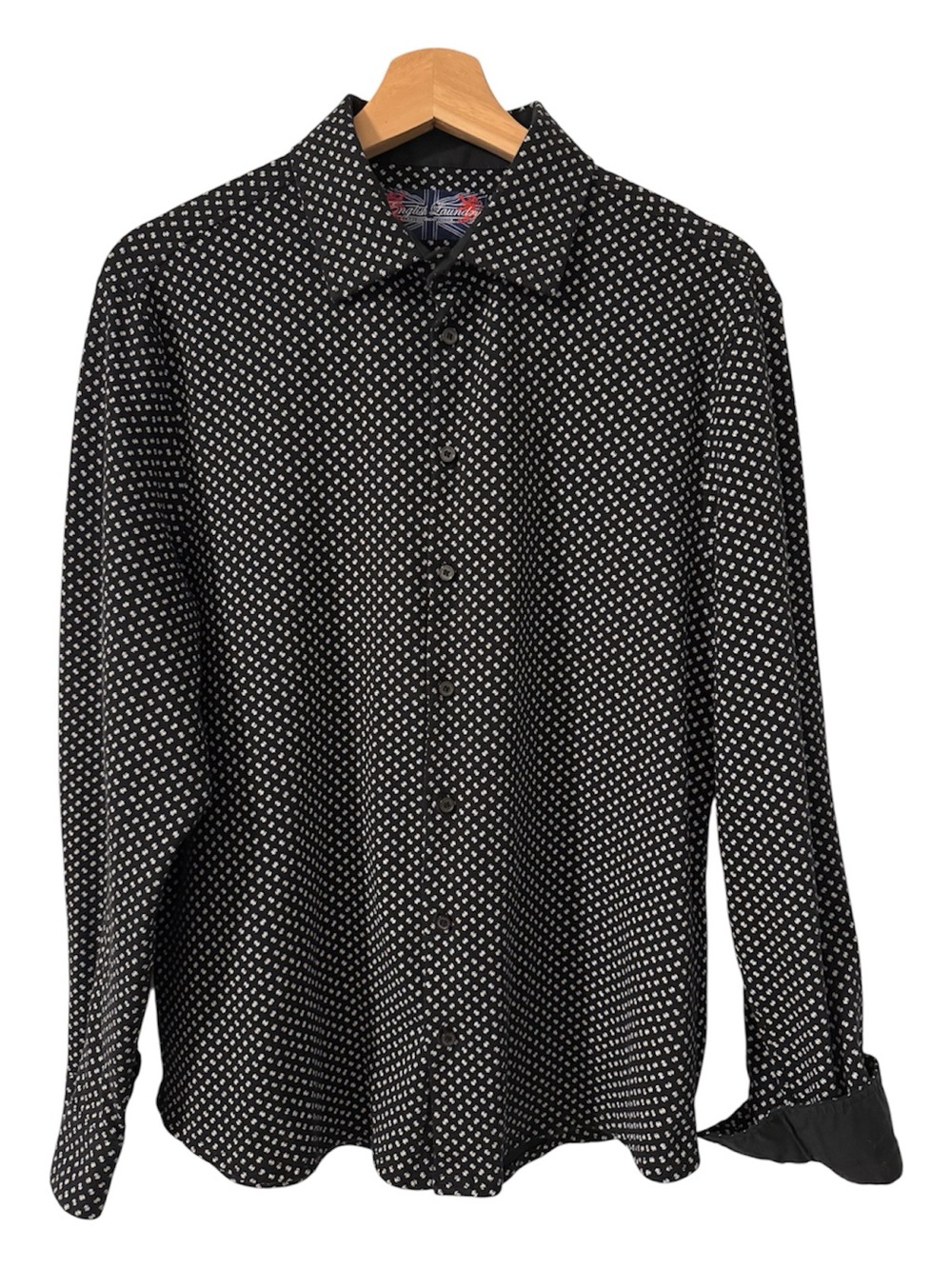English Laundry Mens Black 100% Cotton Tailored Fit Micro Quatrefoil Print M